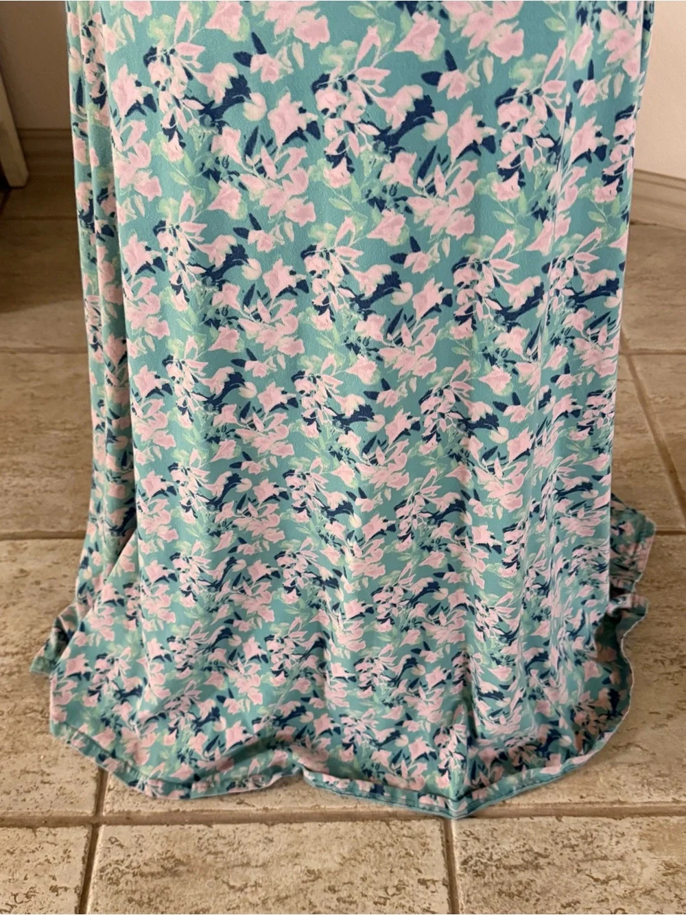 PACT Women’s Size L Organic Fit & Flare Open Back Maxi Dress Light Blue Floral - Picture 10 of 11